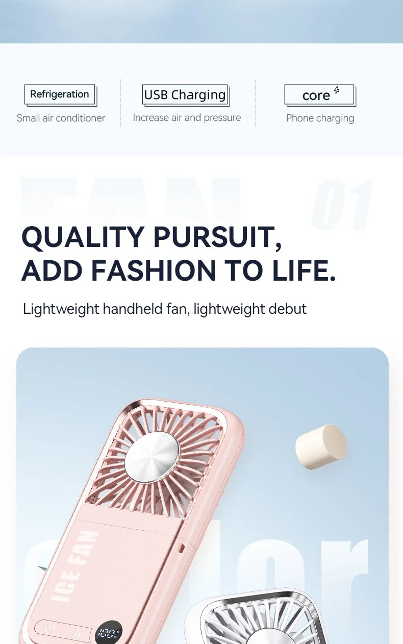 Multifunction Foldable Hand Fan USB Charging Mini Portable Hanging Neck Air Cooling Fan Semiconductor Refrigeration Small Fan