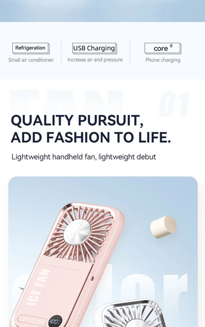 Multifunction Foldable Hand Fan USB Charging Mini Portable Hanging Neck Air Cooling Fan Semiconductor Refrigeration Small Fan