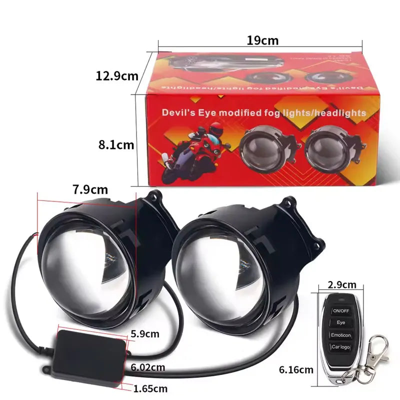 LED Car Dynamic Devil Eye Large Light 3-inch 33 Mode Car Light Remote Modification Eagle Eye 3D Lens Dynamic Pupils Headlight