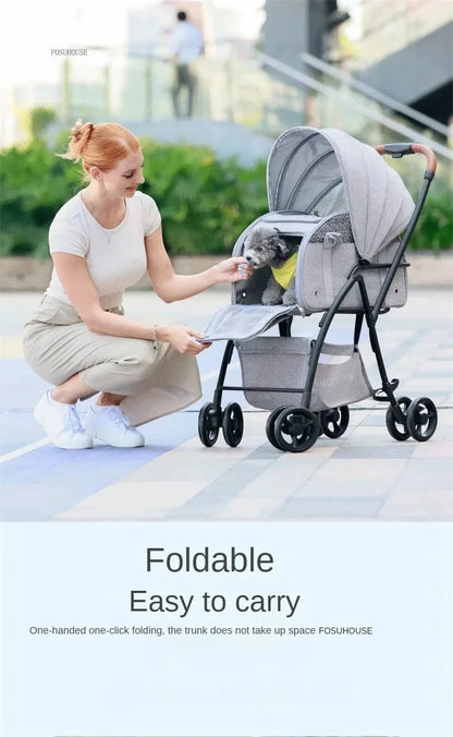 Lightweight and Foldable  Stroller Pet Bag Dog Stroller Dog Scooter Dog Trolley with Storage Basket Stroller for Animals