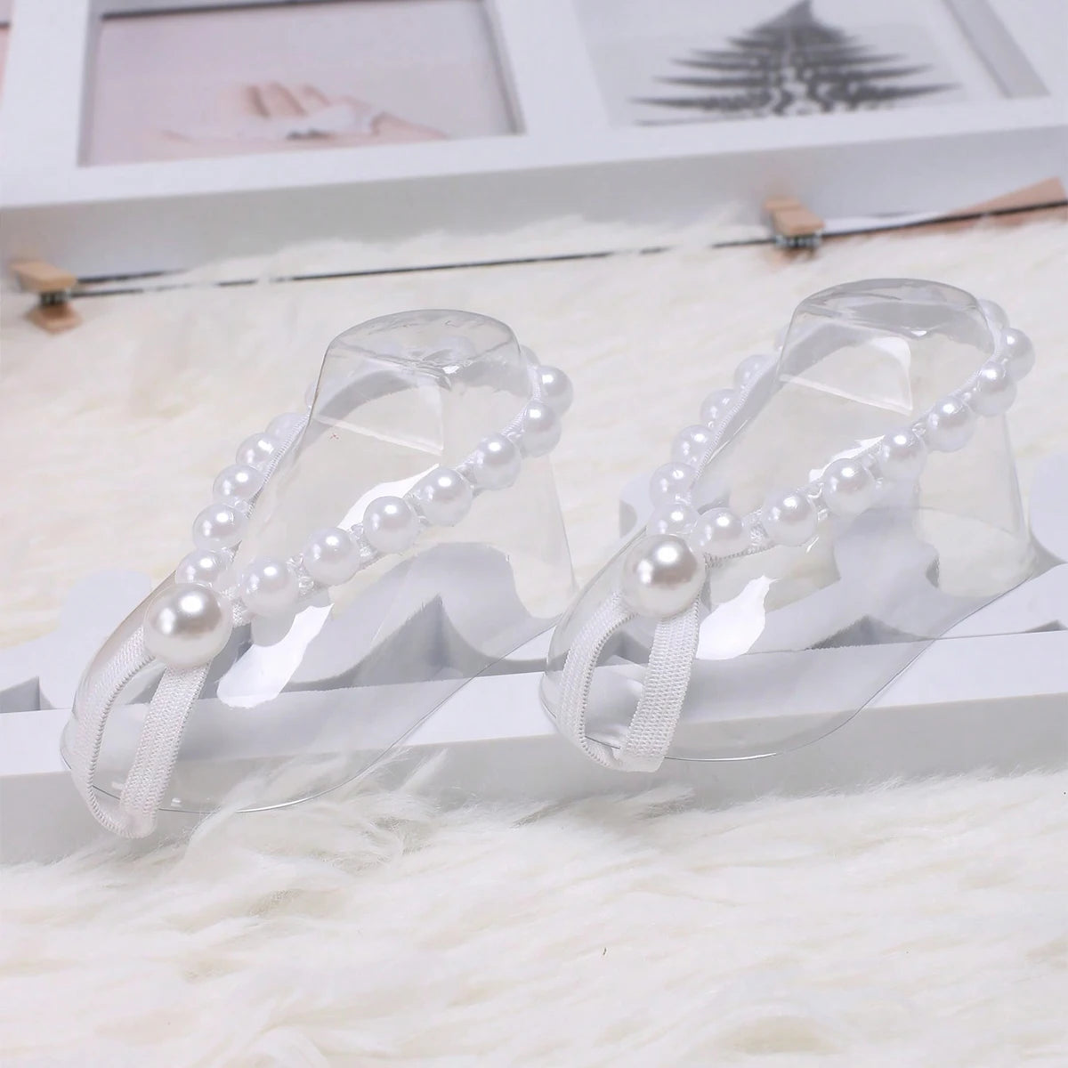 Ylsteed Newborn Girl Pearl Barefoot Sandals Infant Photography Accessories Baby Girl's Photography Props Foot Shoes
