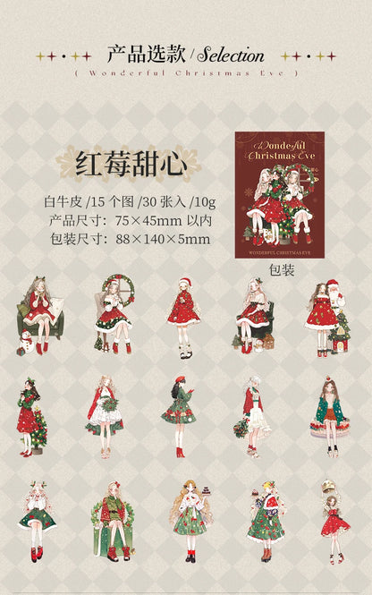 30sheets/pack Christmas Girl Stickers Aesthetic Stick Labels Decorative Diary Album Material Scrapbooking Supplies