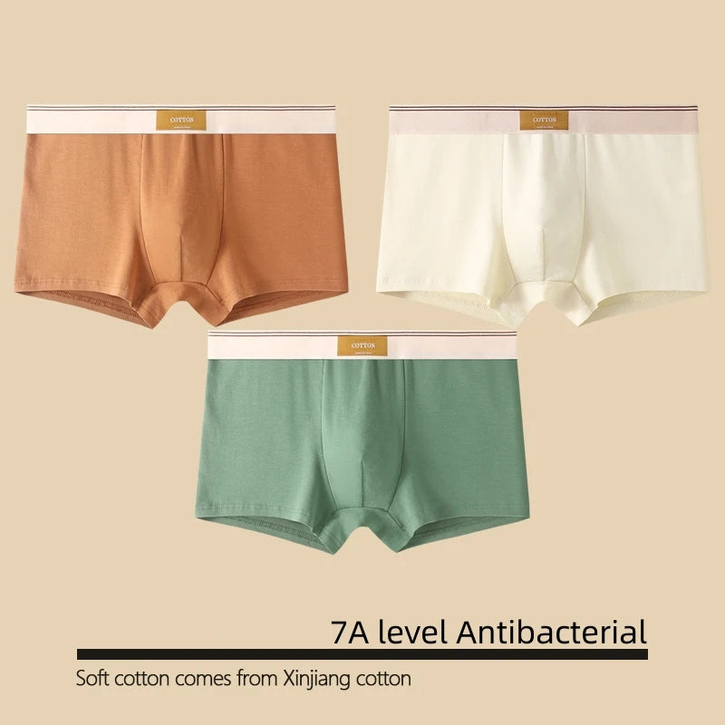 1/3Pcs Set Solid Color Men's Boxer Shorts Breathable Cotton Elastic Boyshorts Antibacterial 7A Level Comfortable Male Underwear