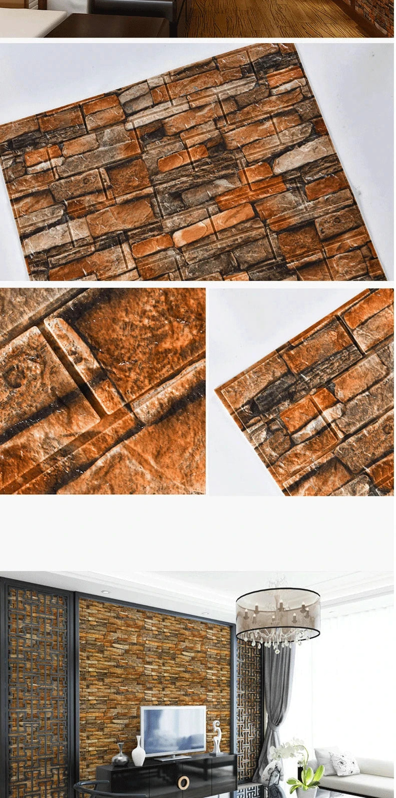 3D Self-Adhesive Wallpaper 70cm*1/5/10m Continuous Waterproof Brick Wall Stickers Living Room Bedroom Children's Room Home Decor