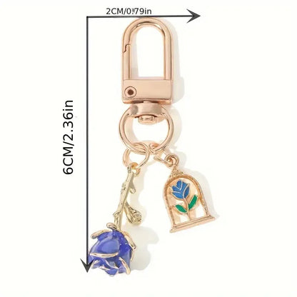 Random 2Pcs Valentine's Day Colored Rose Pendant Enamel Keychain Romantic And Beautiful Style Car Bag Keychain Gift Souvenir