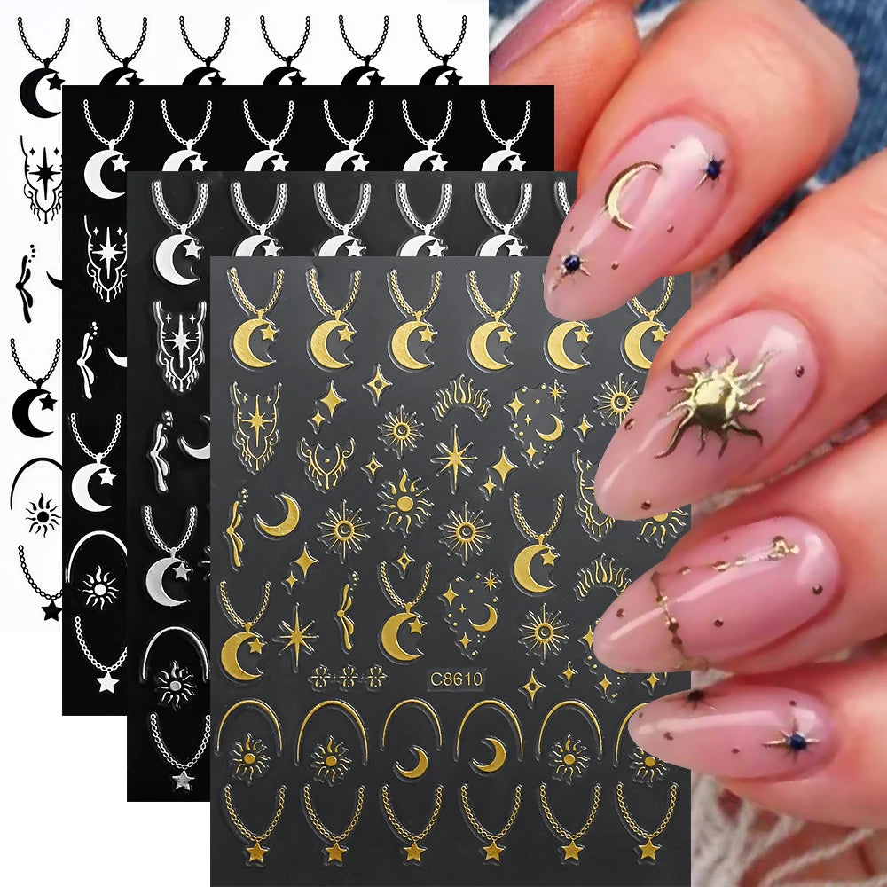4pcs/set Roman Letters Nail Stickers 3D Black/White/Gold/Silver Alphabet Adhesive Nail Decasl English Letters DIY Manicure Decor