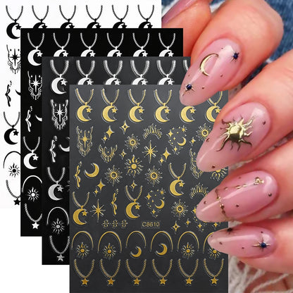 4pcs/set Roman Letters Nail Stickers 3D Black/White/Gold/Silver Alphabet Adhesive Nail Decasl English Letters DIY Manicure Decor