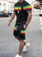 Summer Men's Stripe Print Short Sleeve Tee Elastic waist Shorts 2 Pieces Set Plus Size Loose O-Neck T-shirt Pockets Shorts Set