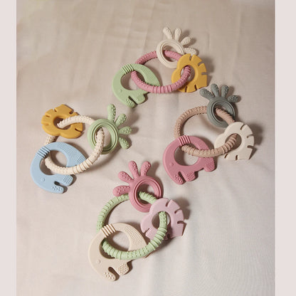 4 In One Baby Silicone Teether Ring BPA Free Rattles Bracelet Food Grade Elephant Cute Octopus Shaped Teething Ring Toys