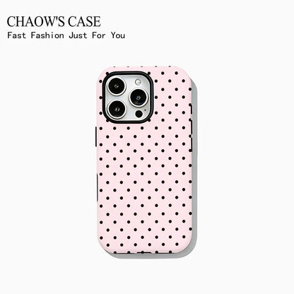 Fashion exquisite bow polka dot Phone Case for iPhone 17 16 15 14 13 12 11 Pro Max Air Plus Luxury Double-layer Back Cover