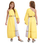 Halloween Virgin Mary Costume for Kids Girls Fancy Greek Princess Cosplay Long Sleeve Ruffle Dress with Chiffon Cape Theme Party