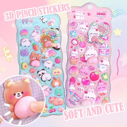 Kawaii Cartoon Soft Cute Little Rabbit 3D Pinching Relaxing Butt Stickers Cute DIY Mobile Book Decoration Stickers Festival Gift