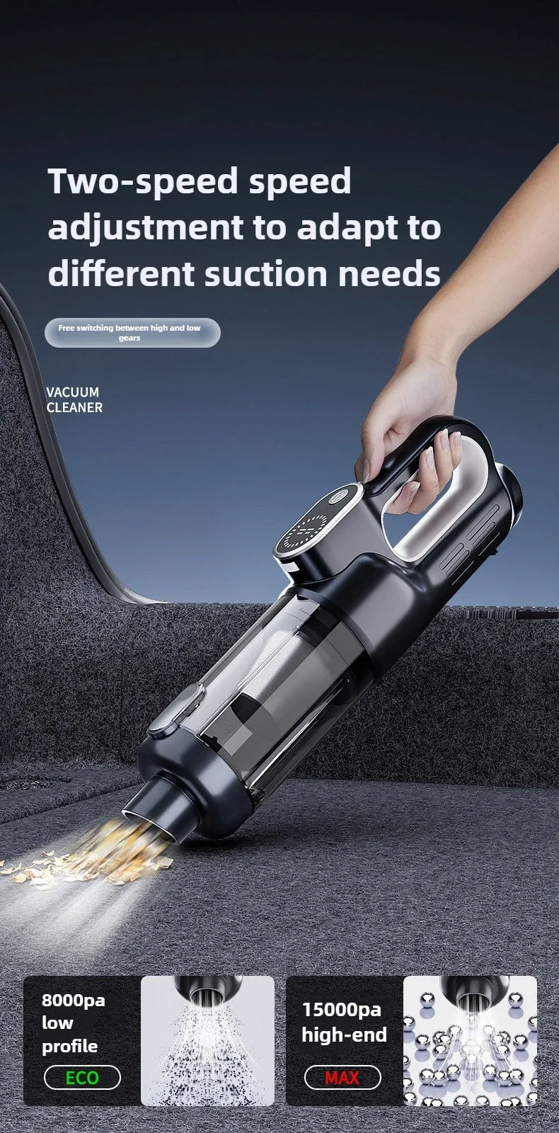 Wireless Portable Brushless Vacuum Cleaner, Multifunctional High Power Mini Handheld Vacuum & Dust Blower 2-in-1 for Household Sofa Keyboard Car Interior Cleaning