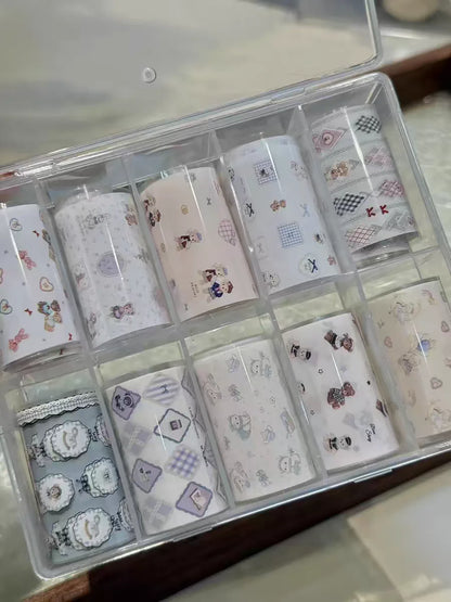 10Rolls Plaid Thousand-Bird Bow  Stars Nail Foils Transfer Paper  Nail Art Stickers  Manicure Set Decal  Nails Decoration
