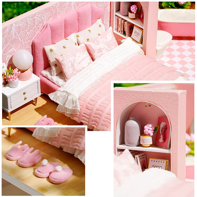 Doll House Kit 3D Wooden Mini DollHouse Assembly Building with Furniture Kit Toy For Birthday Gift 3D Puzzle Handmade Home Decor