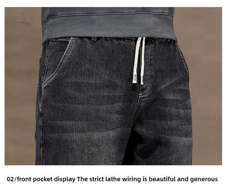 Extra Big Size Jeans Men High Elastic Waist Baggy Denim Pant Male Plus Large Loose Slim Fit Cowboy Trouser 8XL 6XL Classic Black