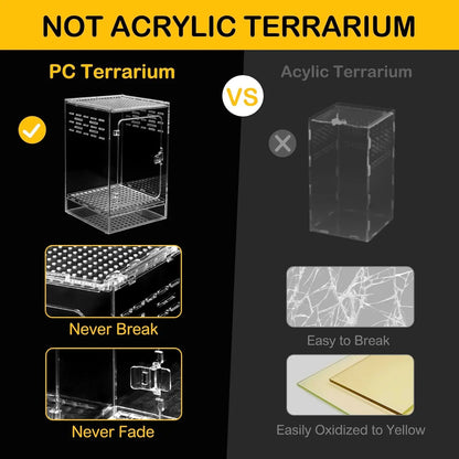 Arboreal Transparent PC Reptile Tank Vertical Terrarium Habitat Ventilated Breeding Cage for Crested Gecko, Tree Frog, Tarantula