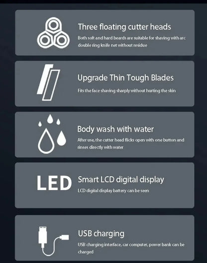 New Electric Shaver LED Digital Display Three-head Floating Razor USB Rechargeable Washing Multi-function Beard Knife