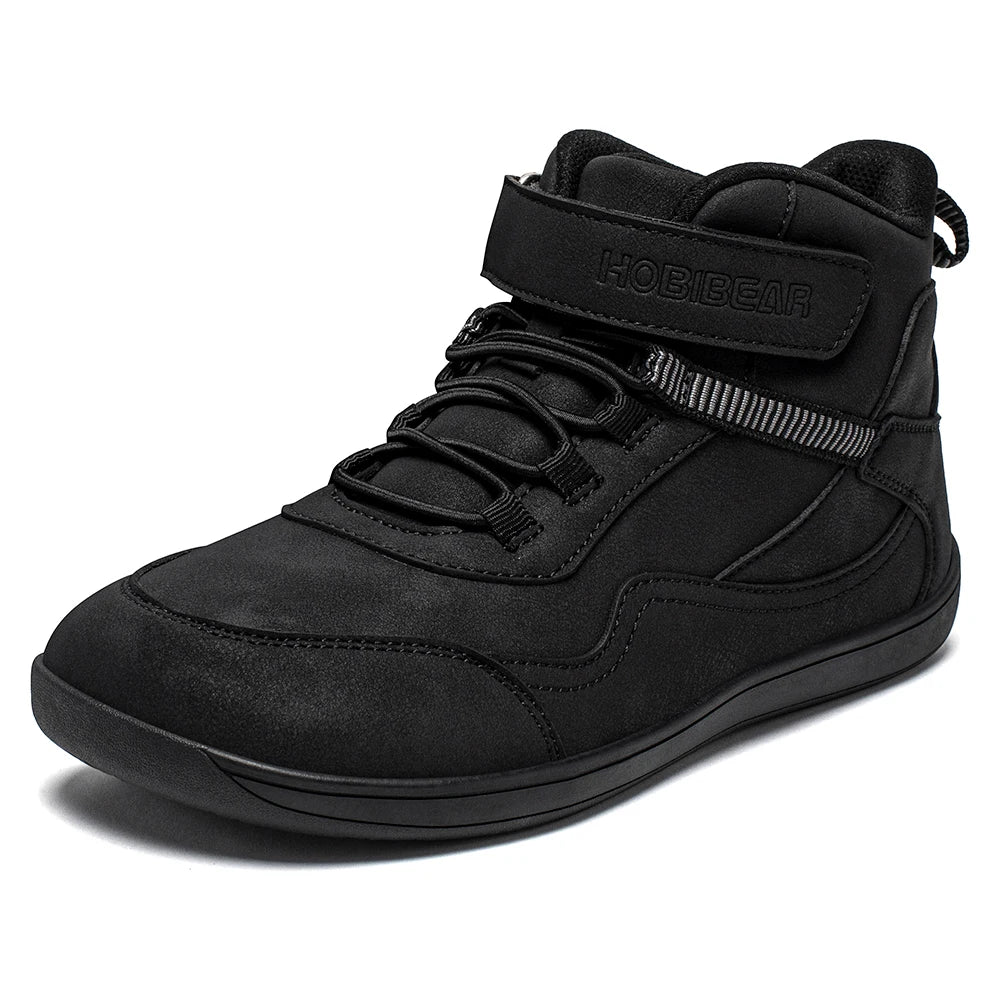 HOBIBEAR Kids Mid-Barefoot Shoes Big/Kid Wide Toe Box Zero Drop Artificial Leather Hook-Loop Outdoor Boots