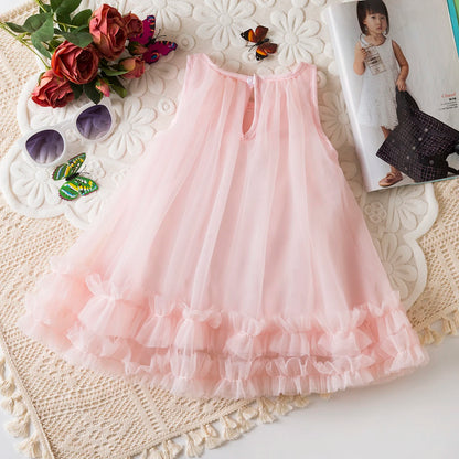 Baby Girl Princess Dress Summer New Solid Color Floral Chiffon Children'S Clothing For Birthday Parties (9 Months -3 Years Old)