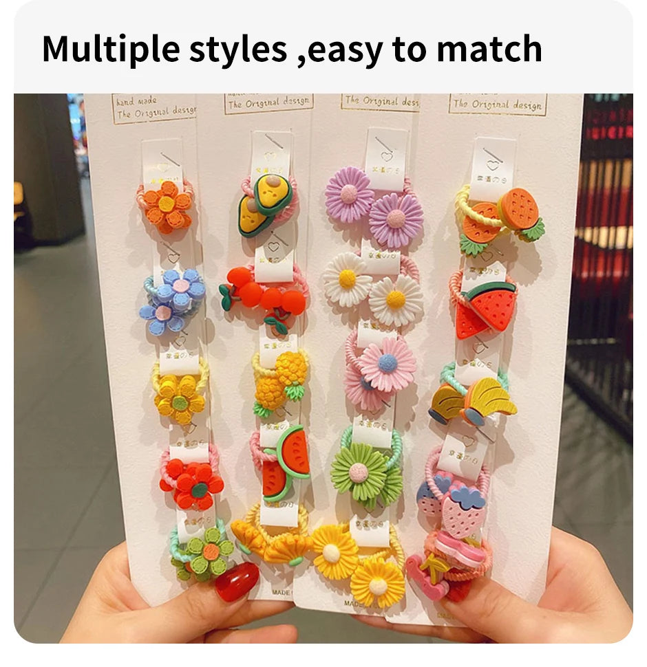 40Pcs/Set Colorful Flower Animal Girls Hairbands Sweet Fruit Elastic Hair Ropes Scrunchies Kids Hair Ties