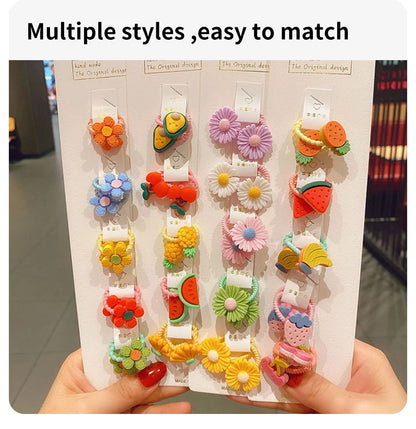40Pcs/Set Colorful Flower Animal Girls Hairbands Sweet Fruit Elastic Hair Ropes Scrunchies Kids Hair Ties