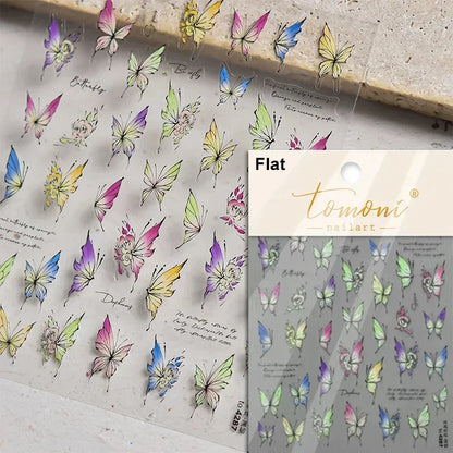 Jelly Butterfly 5D Nail Art Sticker Rhinestone Crystal Charming Shiny Insect Animals DIY Self Adhesive Decoration Manicure Decal