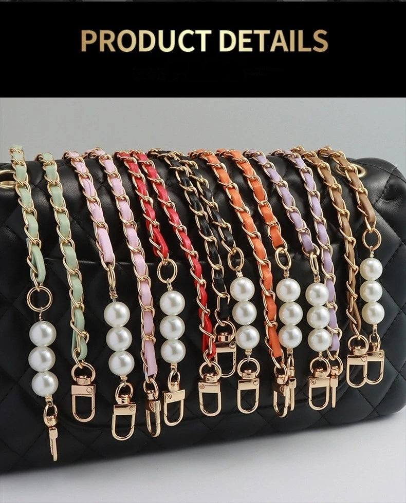 Pearl Leather Chain Mobile Phone Strap Long Crossbody Anti-Loss Shoulder Cord with Metal Pendant for Women