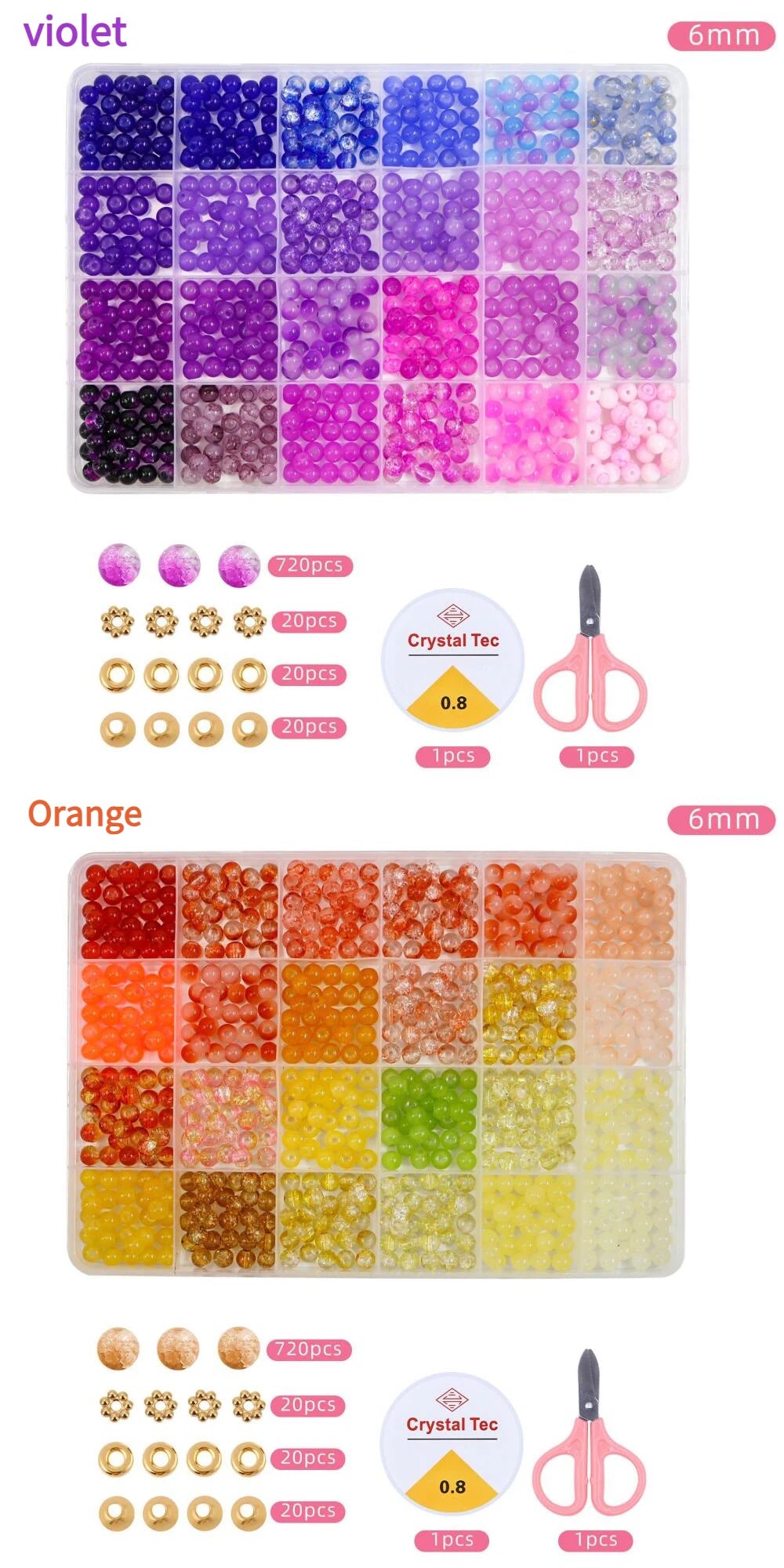 Glass Beads 24Colors 6mm Bracelet Making Kit Jewelry Supplies Tool DIY Handmade Crystal Glass Beads Elastic String Charm Spacers