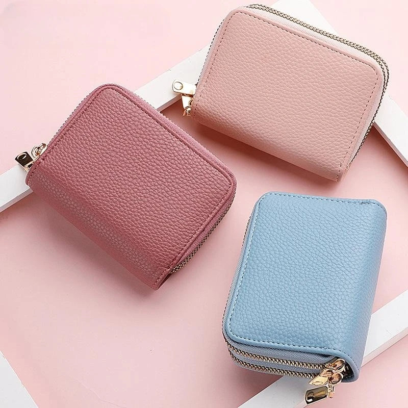 Women's Double Zipper Wallet Fashion Short Credit Card Holder with Large Capacity Coin Purse