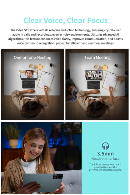 ODEA S11, 11 inches TDDI, 8000mAh, Android 14 Tablet, (6GB+10GB Expansion) 16GB RAM, 256GB ROM, 1920x1200 IPS, UNISOC T606, 8 cores, Mali-G57, 4G LTE, Wifi, GPS, SIM Slots*2+TF*1, Widevine L1 for Netflix