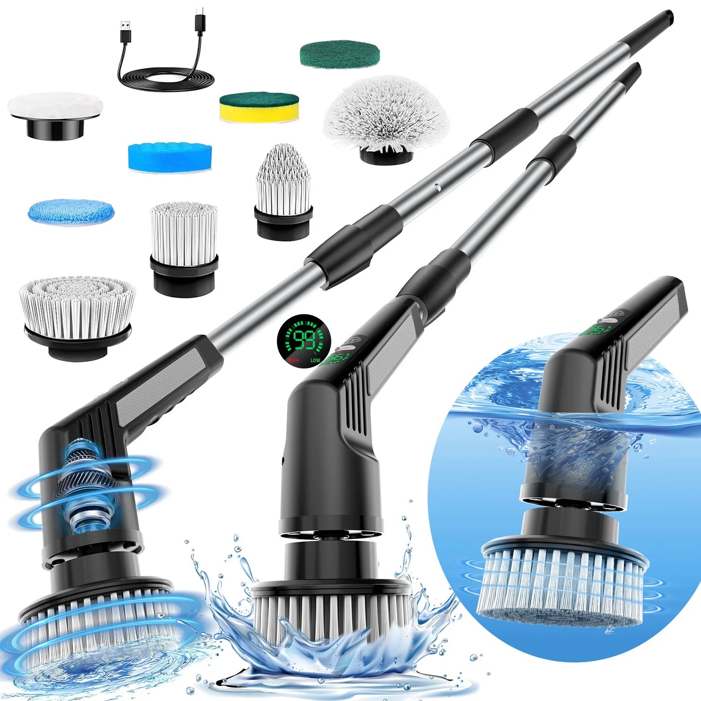 TINSOL 9-in-1 Multi-Function Electric Cleaning Brush Adjustable Automatic Rotating Scrubber Kitchen & Bathroom Cleaning Brush