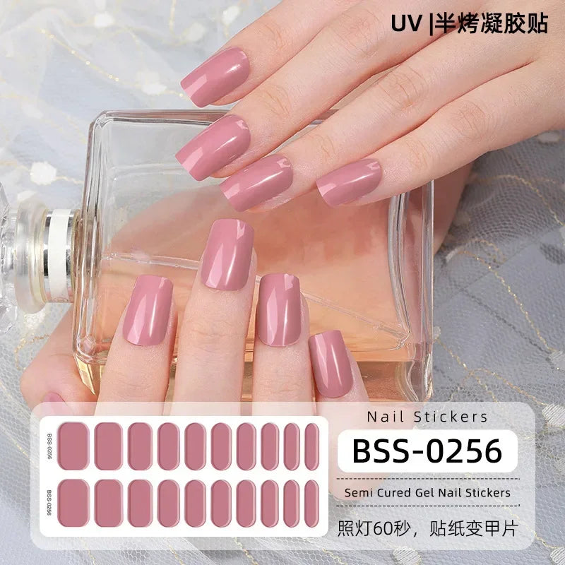 16/20/22Tips Semi-Cured Gel Nail Wraps Full Cover Manicure DIY Waterproof Long Lasting Gel Nail Stickers set for UV Lamp Need