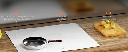 NOXTON White/Black Induction Hob Plug in, (UK:2800W/EU:3500W) 4 Zones with 1 Grill Zone, 60CM Touch, Safety Lock,Ceramic Glass
