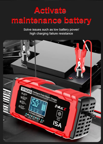 14.6V 15A Lifepo4 Battery Smart Pulse Repair Charger 12V 15A 24V 8A Electric Motorcycles Charger For Lead Acid AGM GEL Battery