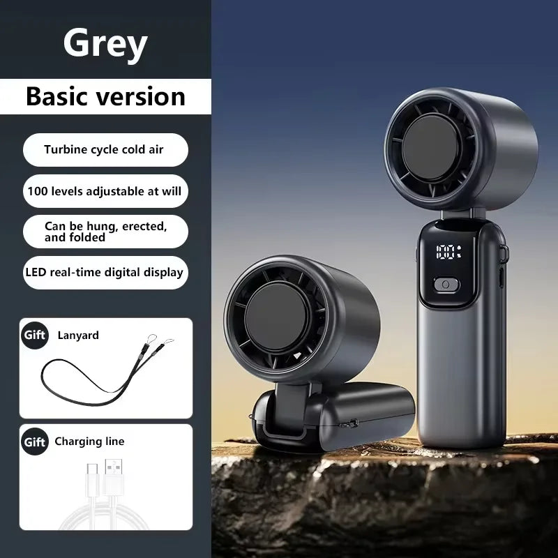 New Ice Cooling Handheld Fan 100 Speeds Turbo Portable USB Desk Fan Foldable/Hangable for Outdoor Fast Chill Ice Compress