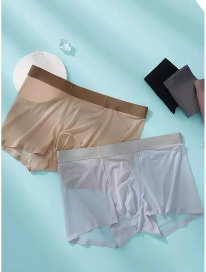 New Men Boxer Transparent Lightweight Men Underwear Elastic Mid-Waist U-Convex Thin Perspective Shorts Briefs Seamless Panties