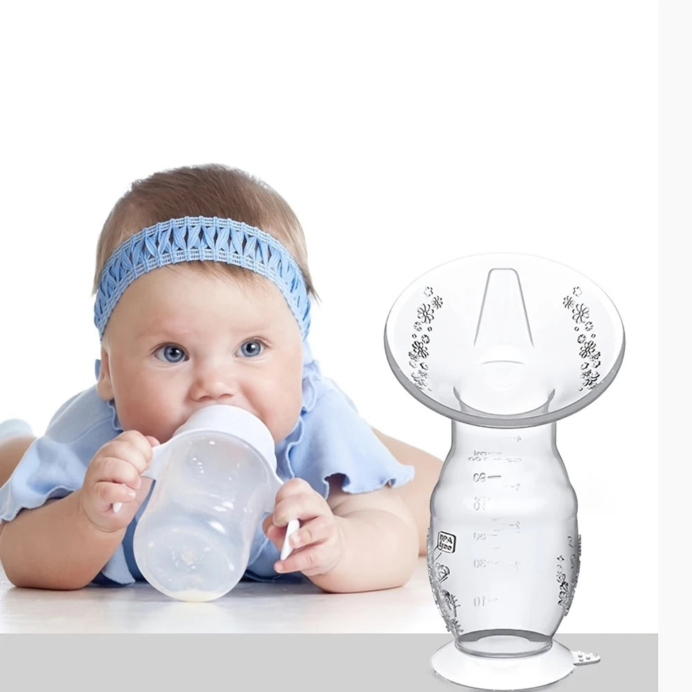 Manual Breast Pump with Scale&Diversion Trench, Soft Silicone Breastfeeding Pump, Milk Saver,Safe and Night Quiet Pumping
