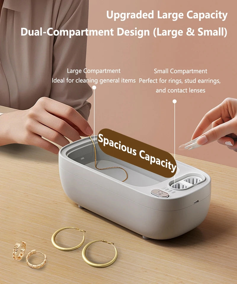 Lenovo Ultrasonic Cleaner Portable Household Dual-Tank Mini Sonic Cleaning Machine for Eyeglasses Dentures, Retainer, Jewelry