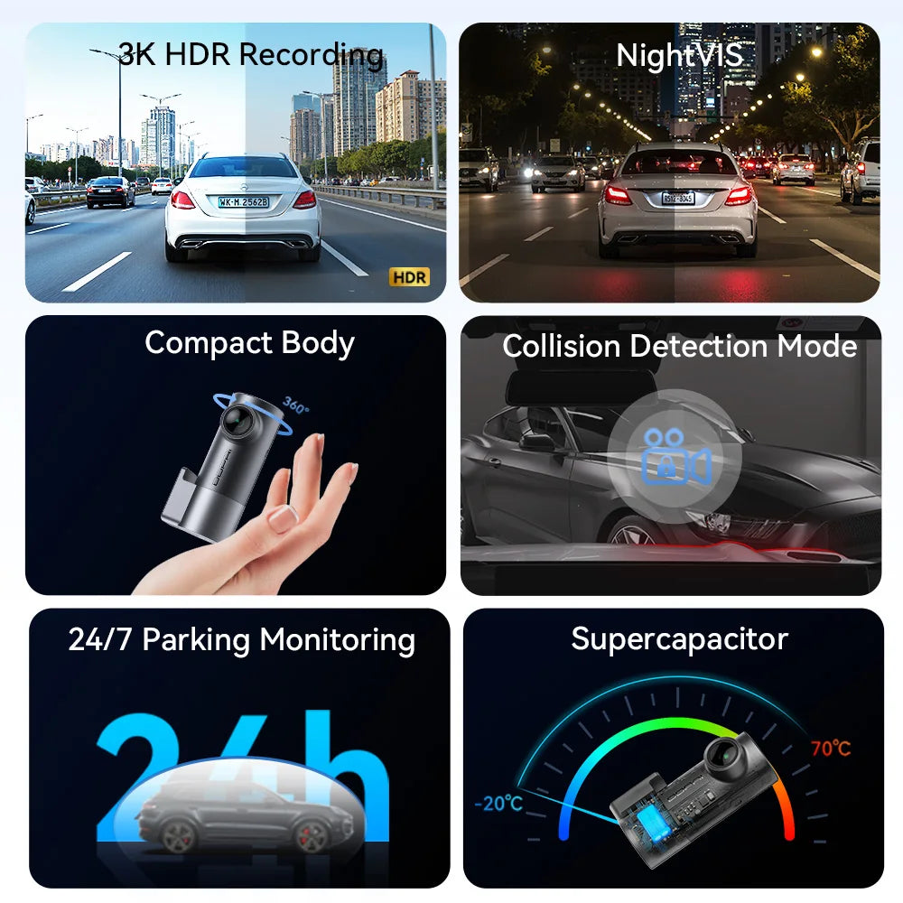 DDPAI MINI Pro Dash Cam 3K HDR 1620P Car DVR with WiFi Night Vision WDR Voice Control 24H Parking Monitor 143° FOV