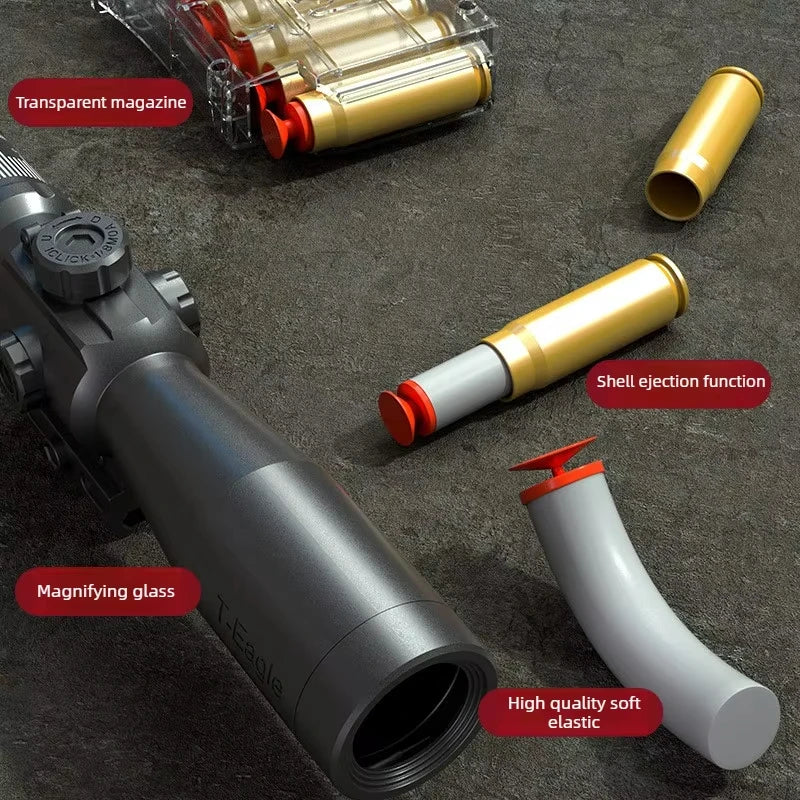 Soft Bullet Sniper Toy Gun Manual Loaded Shell Ejecting Firable Outdoor Battle Gun Model Christmas Gift