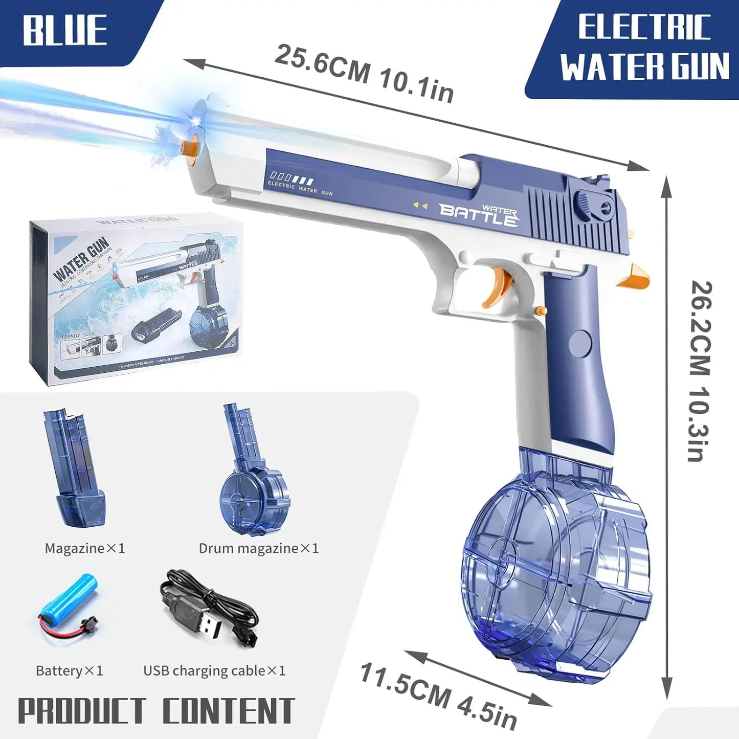Electric Water Gun with Long Range, Squirt Blaster Automatic Toy with Light Effects and Rechargeable Battery, Summer Outdoor Toy for Pool, Beach & Backyard