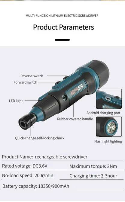 2Nm 3.6V 200r/min Electric Screwdriver Small Wireless Screwdriver Drill Screw Driver Set Rechargeable Electrician Screwdrivers
