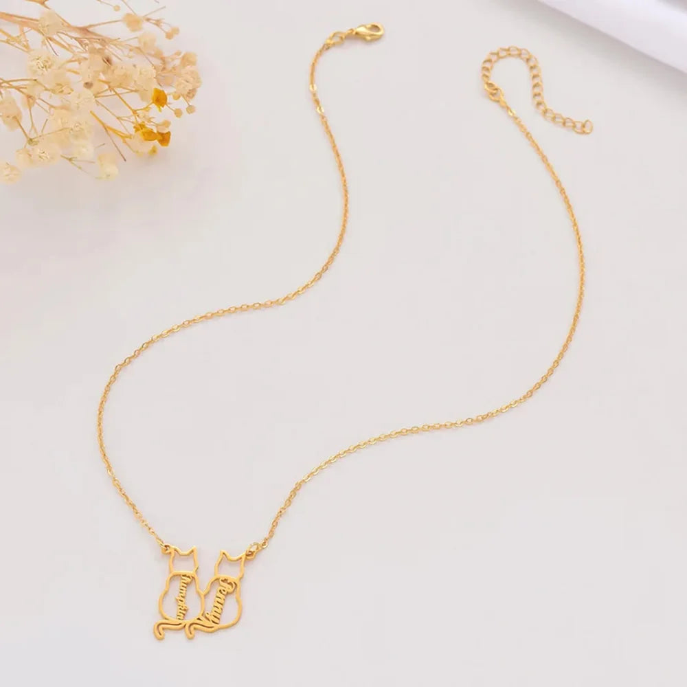 Personalized Pet Name Necklace Custom Multiple Cat Name Pendant Stainless Steel Jewelry Pet cat Commemorative Gifts Accessories
