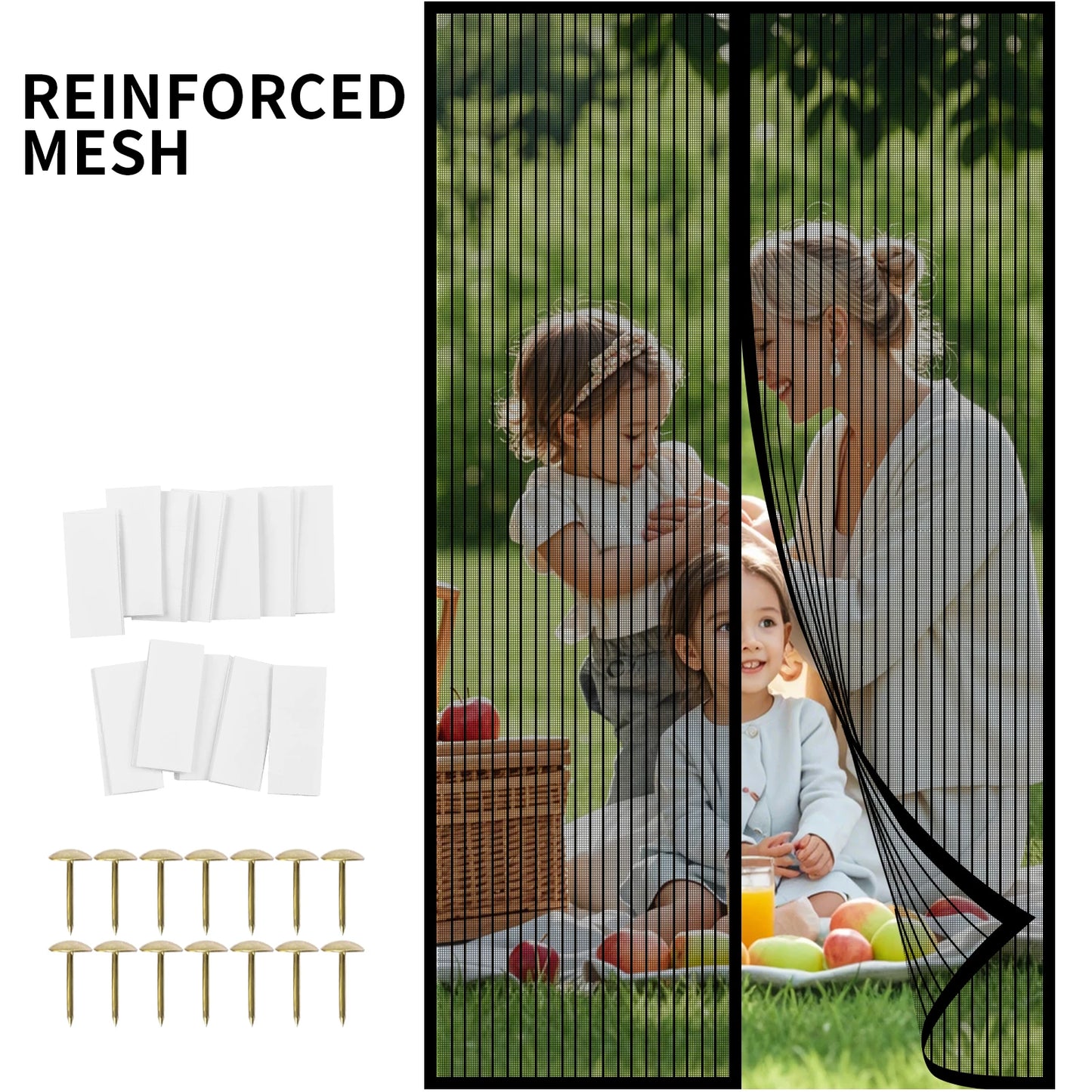 Magnetic Screen Door Hands Free Mesh Partition Heavy Duty Curtain Keeps Bugs Out Frame Hook & Loop Pet and Kid Friendly