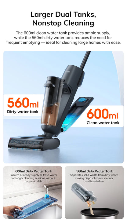 ILIFE W90 Pro Cordless Vacuum Cleaner Mop Wet & Dry, 7000Pa Suction, One Tap Self-Cleaning, Floor Washer, LED Display, Large Dual Water Tank, Upgraded W90