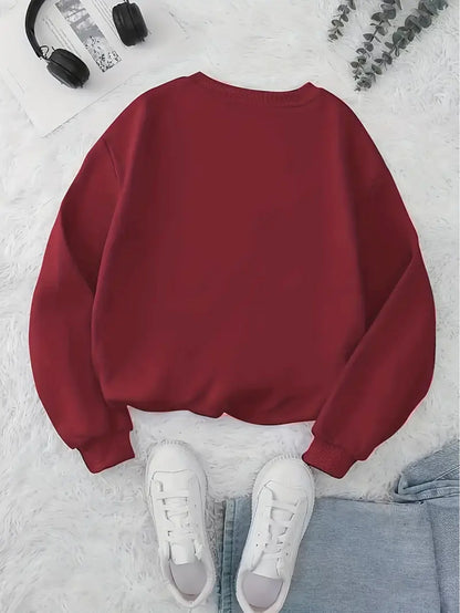 Women's autumn and winter casual fashion loose and comfortable warm eye pattern printed round neck long sleeved pullover