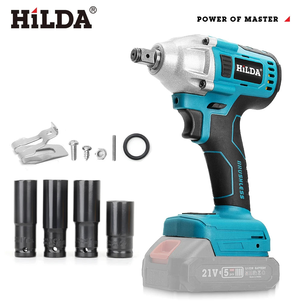 HILDA 1/2" Brushless Impact Wrench 1200N.m High Torque Electric Wrench Power Tool for Scaffolding Tire Repair For Makita Battery