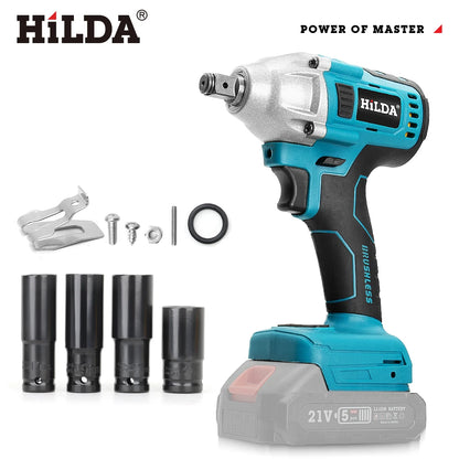 HILDA 1/2" Brushless Impact Wrench 1200N.m High Torque Electric Wrench Power Tool for Scaffolding Tire Repair For Makita Battery