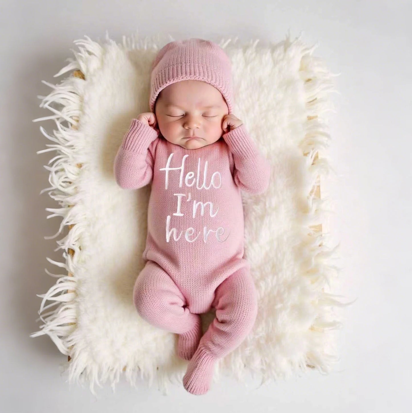Ylsteed "Hello" Embroidery Knitting Newborn Birth Announcement Outfits Footed Jumpsuit Baby Boy Girl Photography Props Newborn